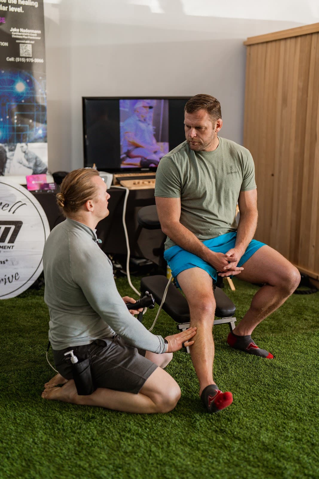 Electrons Plus applied to a client's leg during a session